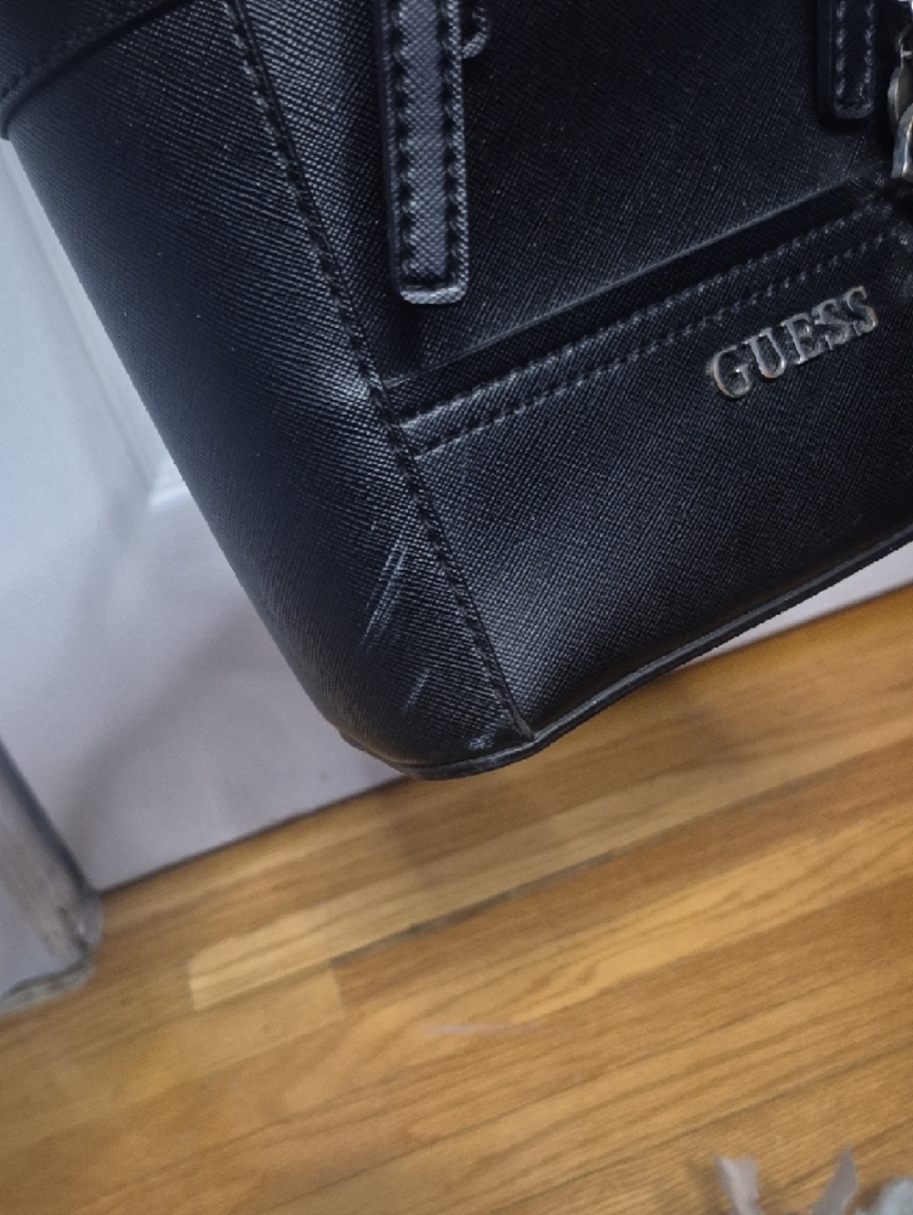 Guess Black Mini Crossbody Tote with Silver Charm - Picture 3 of 8